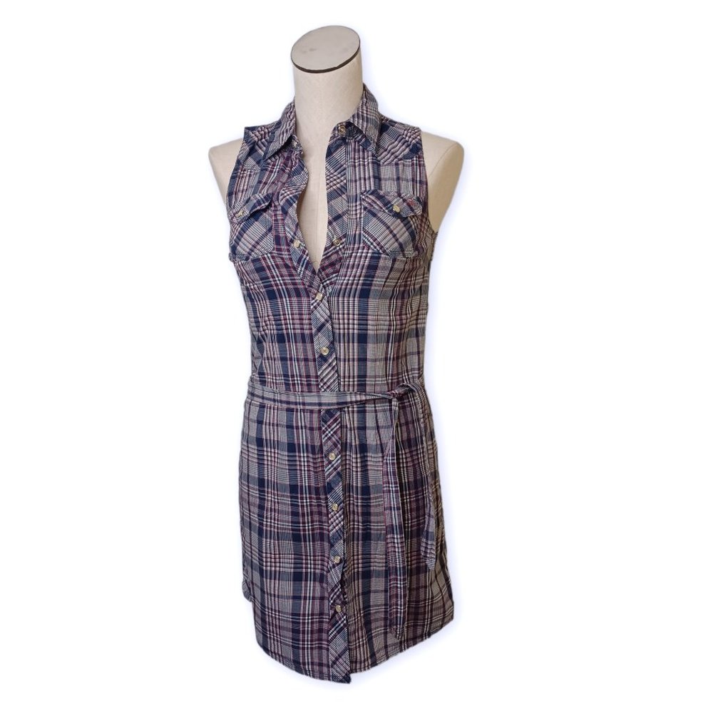 TOMMY HILFIGER • XS plaid dress sleeveless red white blue Spring Summer women's